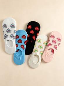 5 Pasang Kaos Kaki Dalaman Tak Terlihat Motif Cinta Musim Semi/Panas untuk Wanita, Silikon Anti Selip, Kaos Kaki Pendek, Lucu & Serbaguna untuk Sepatu - MultiWarna - View 3