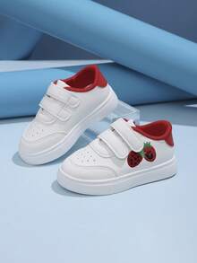 1 Pasang Sepatu Sneakers Putih Anti-Selip, Tahan Aus, Bernapas, Datar, dengan Perekat Velcro dan Logo Khas, Cocok Dipadukan dengan Rok - Red and White - View 3