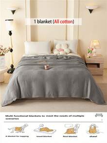 1pc Soft & Comfortable New Waffle Gauze Blanket, Skin-Friendly, Solid Color, Suitable For Bed, Sofa, Pillow - Perfect For Relaxation And Snuggling - Quietly Weaving Words In Deep Gray - View 3