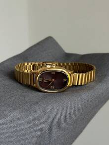1pc Square Bamboo Quartz Watch In Gold/Silver Color, Suitable For Daily Wear And Perfect Gift For Birthday, Christmas - Gold - View 3