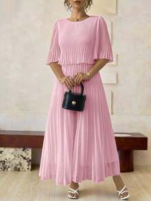 Vestido plisado de gasa con estampado floral de estilo francés elegante, talla, primavera/verano - Rosa - Ver 12