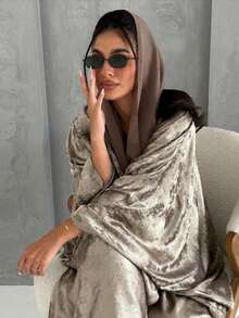 1 chiếc áo choàng cardigan nhung kim loại chất lượng cao, tay áo cánh dơi rộng rãi, kiểu dáng thanh lịch, phù hợp cho phụ nữ Hồi giáo mặc hàng ngày. - Nhiều màu - Xem 5