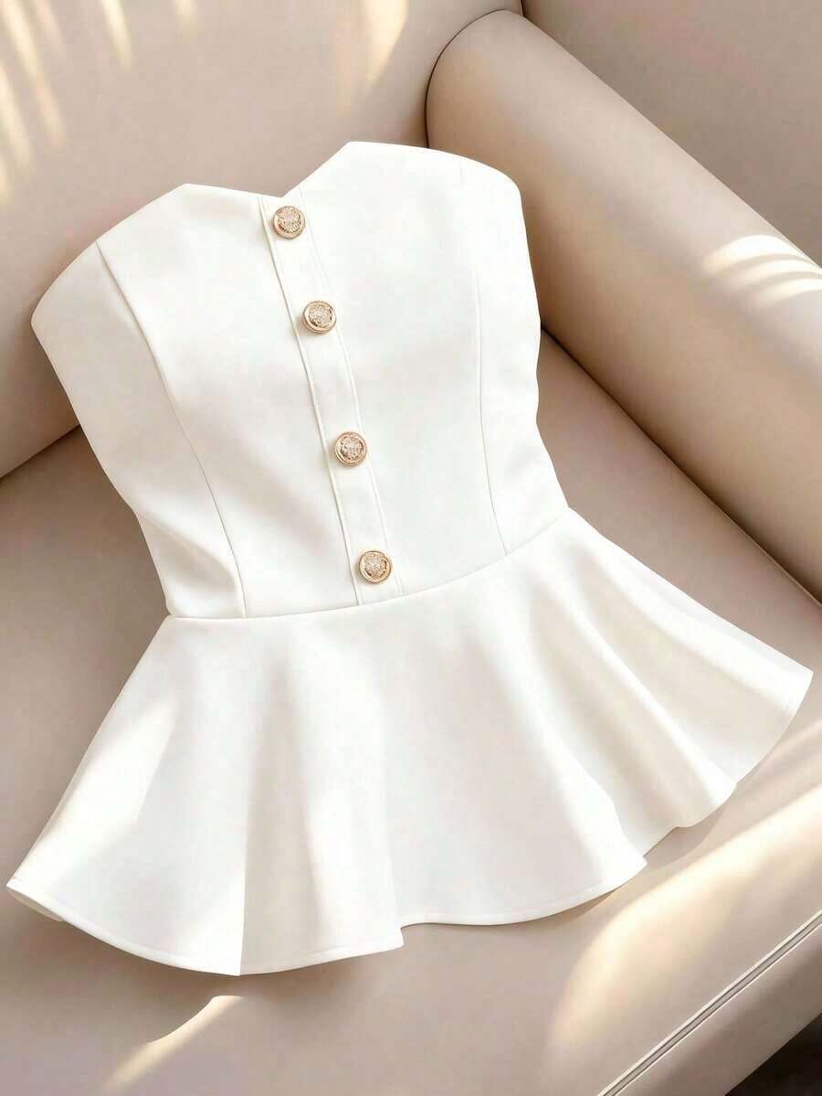 Blusas elegantes para damas, atuendos de vacaciones, blusas negras, blusas negras, blusas para salir, blusas de fiesta, disfraces de carnaval, atuendos de San Valentín para mujeres, blusas de verano, top bandeau, top hombros descubiertos, top - Blanco 2 - Ver 1