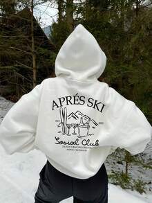 A Stylish And Casual Patterned Hoodie That Effortlessly Exudes A Cool And Romantic Vibe. This Hooded Sweatshirt With Drawstrings Is Comfortable And Warm, Perfect For Daily Travel And Casual Gatherings.   Winter Outfit For Women - White - View 1