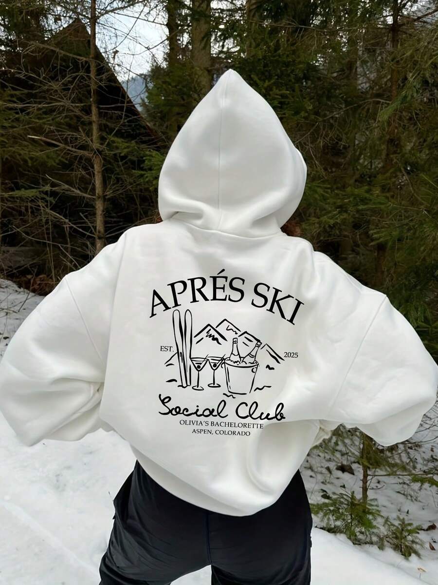 A Stylish And Casual Patterned Hoodie That Effortlessly Exudes A Cool And Romantic Vibe. This Hooded Sweatshirt With Drawstrings Is Comfortable And Warm, Perfect For Daily Travel And Casual Gatherings.   Winter Outfit For Women - White - View 1
