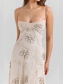 Vestido largo tirantes bordado estilo vintage francés con camisa amarrada - Blanco - Ver 2