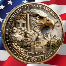 USA 250th Anniversary Commemorative Coin, USA 250th Anniversary Commemorative Challenge Coin, Patriotic, 250th Anniversary USA Commemorative Coin USA & Patriotic Symbol Collectible - Multicolor - View 2