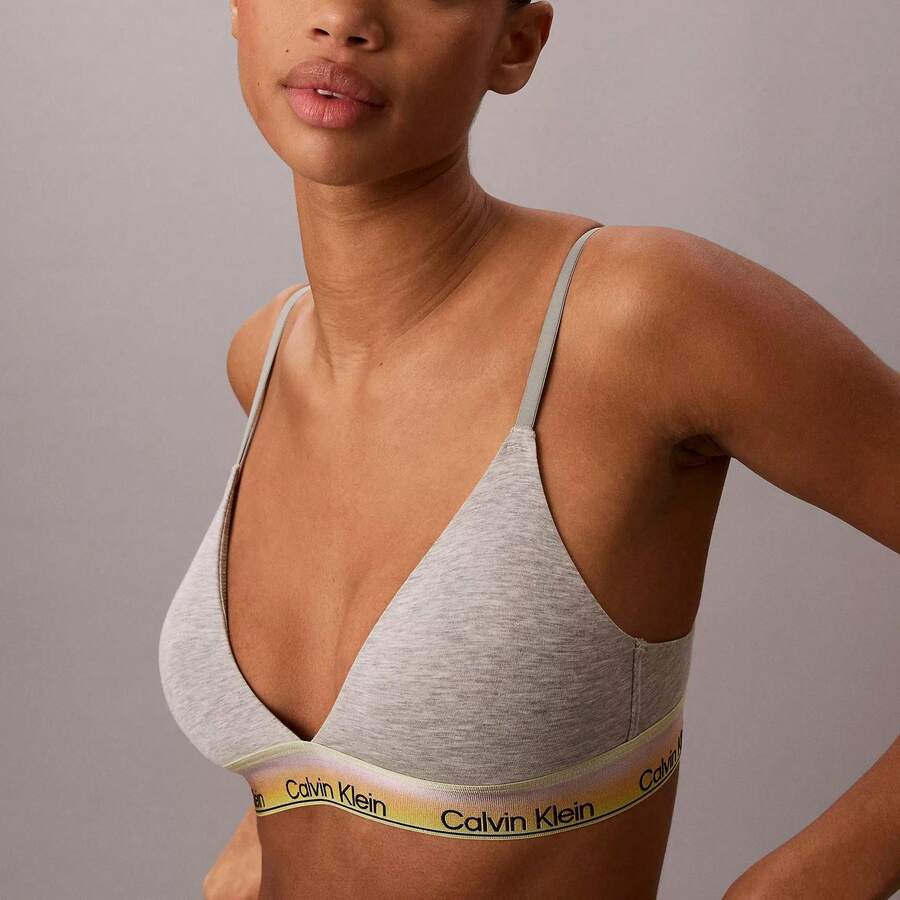 Calvin Klein Icon Cotton Modal Pride Lightly Lined Triangle Bra QF8865 Underwear  Women  Bras + Bralettes - Grey Heather - 查看 1