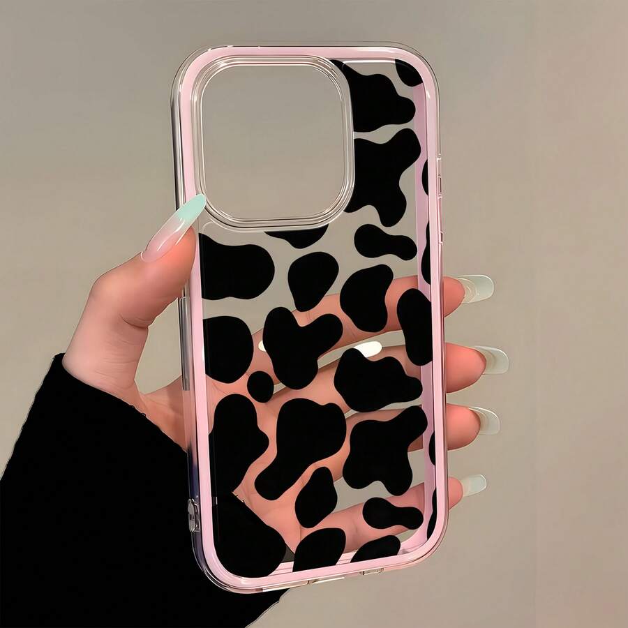 1pc Transparent Phone Case With Pink Frame, Minimalist Lens Protection, Cute Milk Texture Pattern, Suitable For IPhone 16 Pro Max, 17/16/15/14 Plus, 13/12/11, Air, Series - Multicolor - View 1