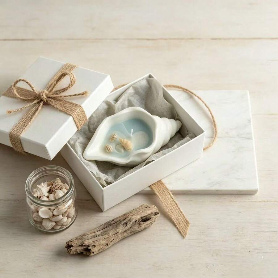 1 Peça Vela Perfumada de Concha de Gesso Artesanal, Vela Decorativa de Concha com Fragrância de Oceano, Adequada para Decoração Doméstica, Quarto, Sala de Estar, Presente Ideal para Amigos e Família - A - Visão 1