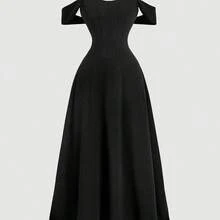 MOD Vestido de mujer con estampado floral azul y blanco de hombros descubiertos - Negro01 - Ver 3