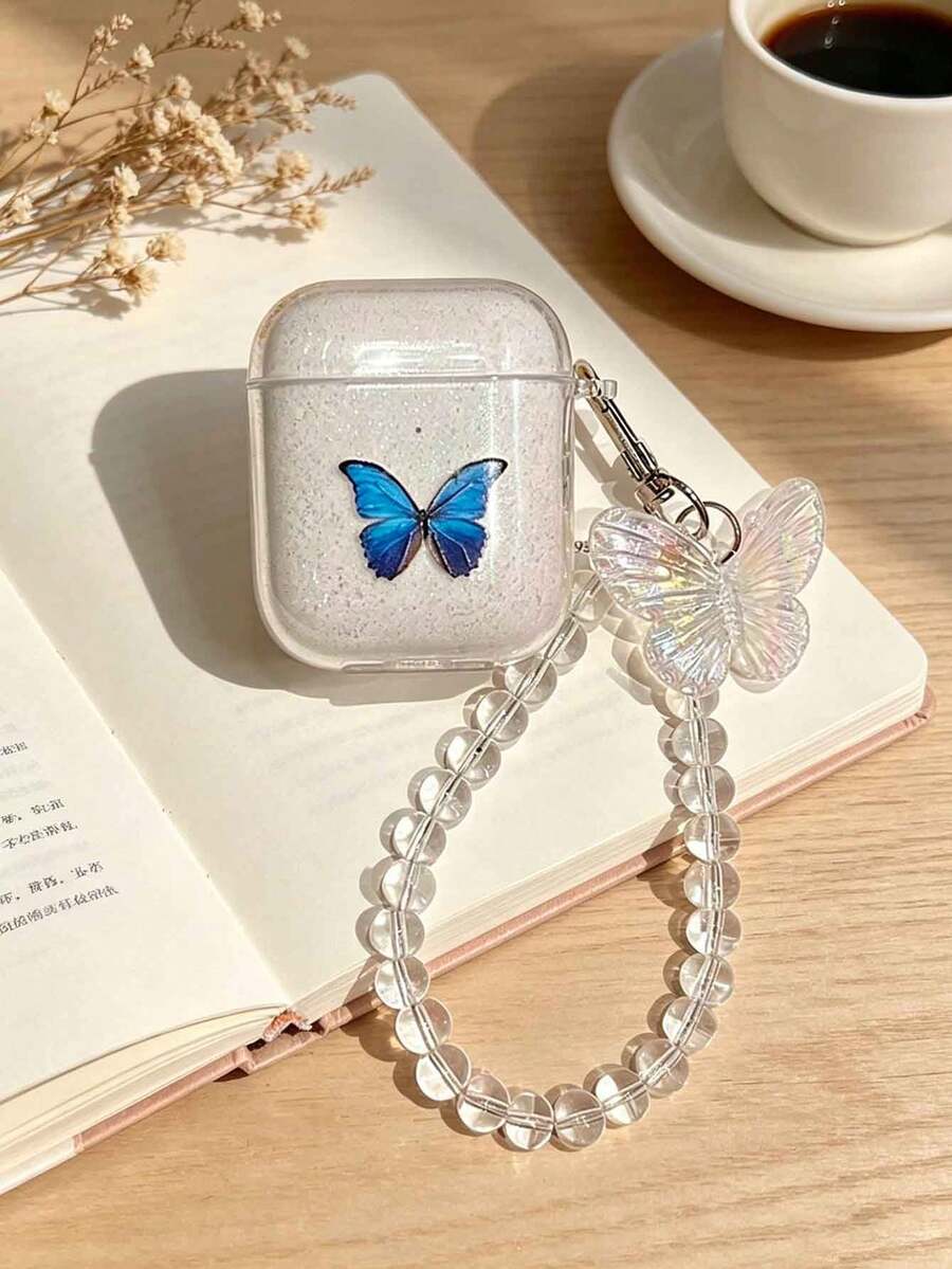 Ốp bảo vệ hình bướm màu xanh trong suốt tương thích với Apple 1/2/3/4, vỏ chống rơi cho tai nghe Bluetooth, vòng đeo tay hình bướm tương thích với Pro/Pro2 - Nhiều màu - Xem 1