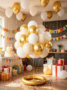60/120Pcs White Sand Gold Latex Balloons Gold And White Party Balloons For Birthday Baby Shower Engagement Wedding Anniversary Party Decorations - Multicolor - View 2