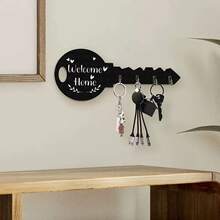 Bohemian Style Wooden Key Holder With Shelf And Hooks - Easy To Install, Space-Saving Wall-Mounted Storage Rack For Keys, Coats Etc. - Suitable For Entryway, Kitchen, Office And More - White - View 5