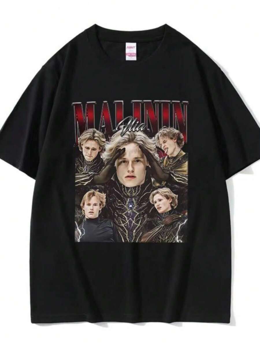 playeras de mujer Ilia Malinin Vintage Graphic T Shirt Men's Gothic Fashion Cotton Short Sleeve Top Unisex Fans Gift Tops T-shirt Streetwear - Negro - Ver 1