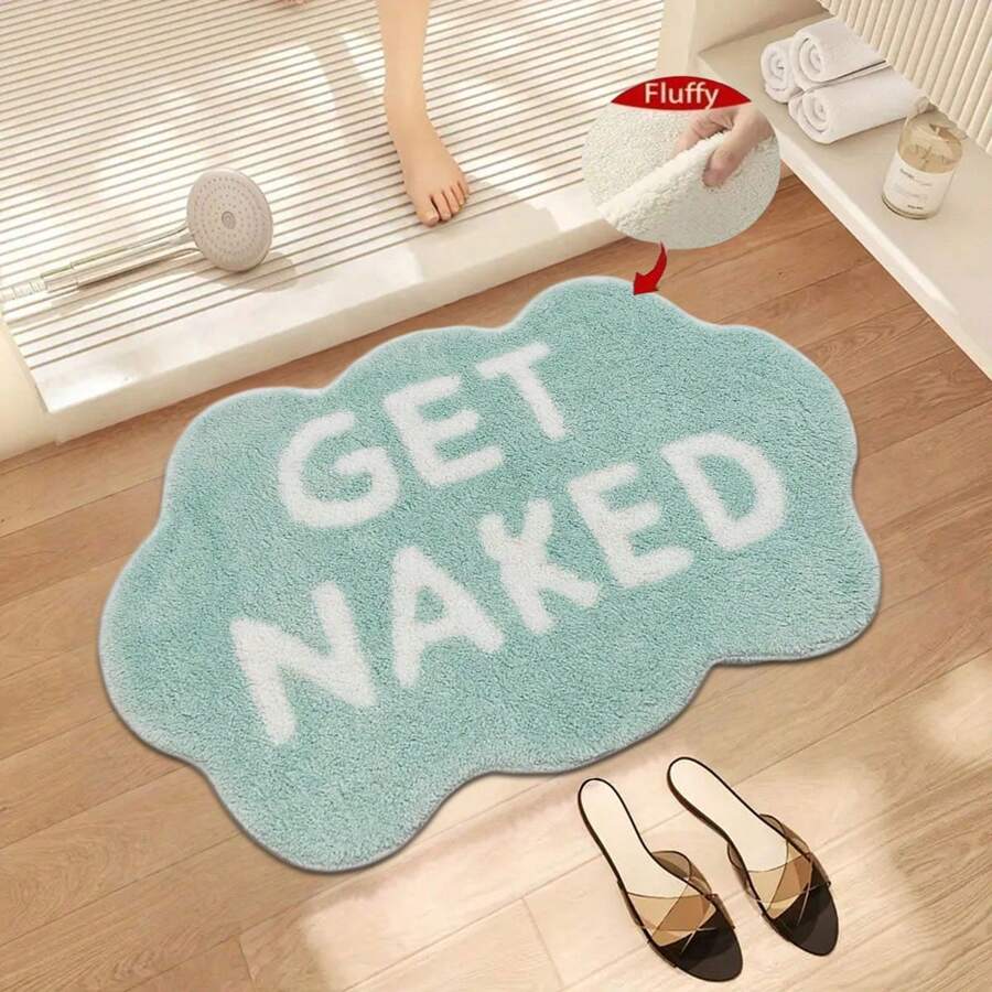 GetNaked 不對稱造型浴室地墊,浴室地板墊,可愛浴室地毯,門墊,仿羊絨材質,柔軟蓬鬆印花地毯,浴室墊,浴室裝飾,浴室地毯,門墊,家居地墊,可愛地毯,防滑藍色趣味浴室裝飾,適用於公寓、浴缸、淋浴,可機洗 - A - 查看 1