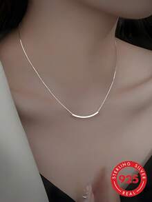 ELSEDES 1pc Simple Luxury S925 Sterling Silver Square Tube Pendant Fashionable Statement Collarbone Necklace For Women, Suitable For Daily Wear And Party Dressing Wedding Engagement Bridal Jewelry - Silver - View 1