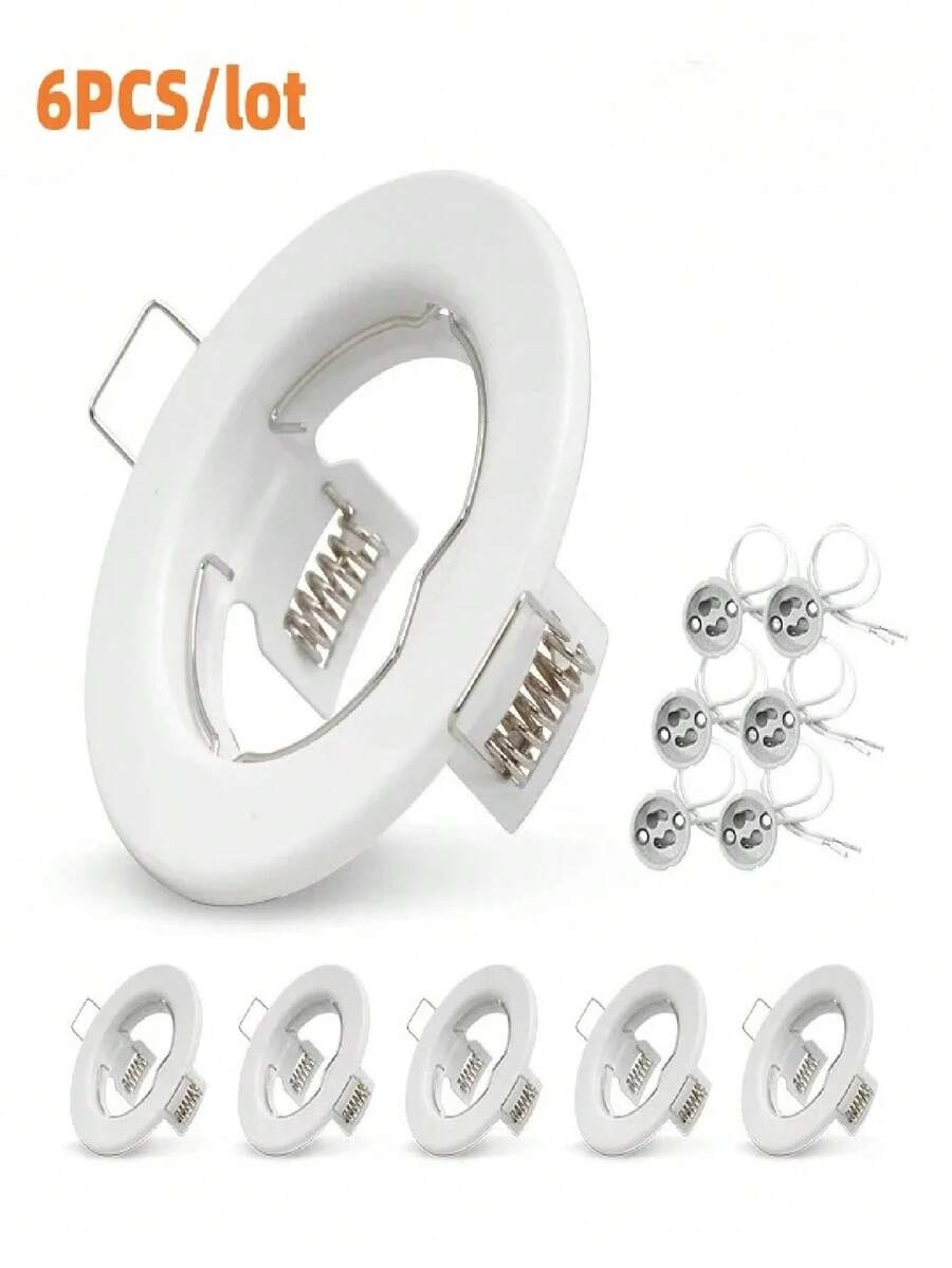 6pcs Recessed Downlight Frame LED Ceiling Fixtures Downlight GU10 MR16 Ceiling Spot Lights Fitting Fixture - 6 Light Brackets + 6 GU10s - View 1