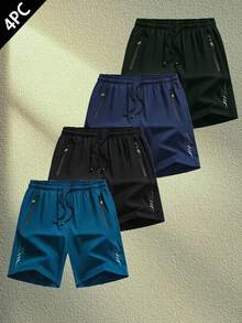 4pcs Men's Quick Dry Silky Shorts - Breathable Stretchy Mid-Length Suitable For Fitness, Hiking, Easter Shorts Sports - Multicolor - View 9