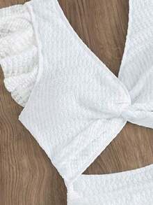 Vcay 1 pieza Traje de baño de una sola pieza con volantes retorcidos y espalda descubierta, casual, para vacaciones, fiestas y playa, para mujer, primavera/verano - Blanco y Negro - Ver 10