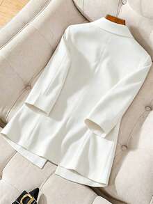 Elegant Casual Long Sleeve Lapel Collar Blazer With Button Details Regular Fit Polyester Fabric For Work Or Everyday Wear - 白色*薄西裝 - 查看 2