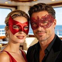 Lace Red Masquerade Mask, Sexy Women Mask For Christmas, Halloween Party, Carnival, Venetian Costume Party, Couples Mask - Red - View 3