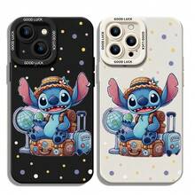Disney Lilo & Stitch Stitch Phone Case - Travel‑Explorer Stitch Protective Case With Straw Hat, Backpack, Globe And Luggage, White Background With Multicolor Polka Dot Accents, Compatible With IPhone 17, 16, 15, 14, 13, 12, 11 Pro Series And Galaxy S22, S23, S24, S25 Models, Ideal For Birthdays, Holidays, Anniversaries, Graduation Gifts, Or Any Special Occasion To Surprise Family, Friends, Classmates, And Loved Ones. - màu đen - Xem 1