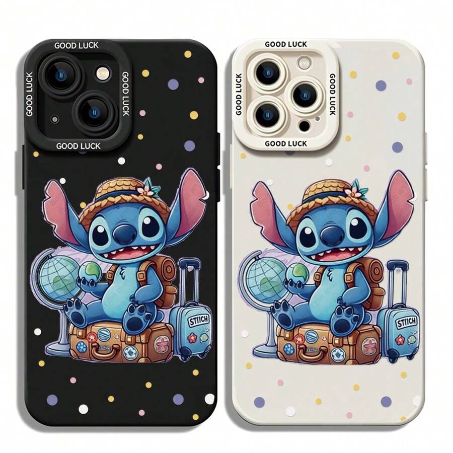 Disney Lilo & Stitch Stitch Phone Case - Travel‑Explorer Stitch Protective Case With Straw Hat, Backpack, Globe And Luggage, White Background With Multicolor Polka Dot Accents, Compatible With IPhone 17, 16, 15, 14, 13, 12, 11 Pro Series And Galaxy S22, S23, S24, S25 Models, Ideal For Birthdays, Holidays, Anniversaries, Graduation Gifts, Or Any Special Occasion To Surprise Family, Friends, Classmates, And Loved Ones. - màu đen - Xem 1