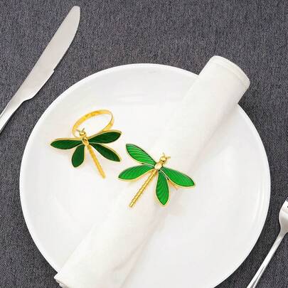 1/6/12pcs Green Dragonfly Napkin Rings Animal Series Napkin Buckles Dining Table Decorations