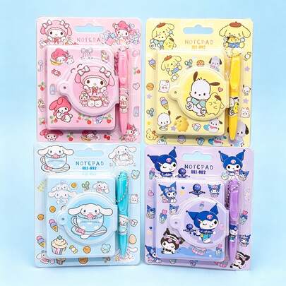  Bộ 1 cuốn sổ và bút hình các nhân vật Sanrio, sổ tay mini kèm bút bi hình My Melody/Kuromi/Cinnamoroll/Pochacco, bộ văn phòng phẩm dễ thương dành cho trẻ em và học sinh (Ngẫu nhiên 1 bộ)