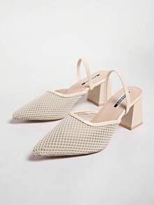 New Chinese Style White High Heel Mules, Pointed Toe Lace Embroidery Convertible Sandals For Women - Beige - View 3