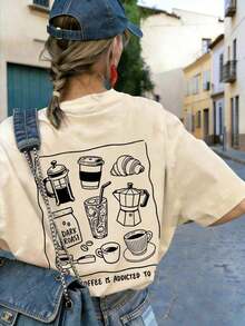 The Hottest Summer Item: A Pure Cotton Crew Neck T-Shirt Printed With Breakfast Food And Drinks. Its Relaxed, Casual Style Is Versatile And Perfect For Everyday Wear. A Stylish And Popular Party T-Shirt. - 杏色 - 查看 3
