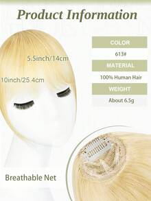 DNE HAIR 100%健康原色人髮無縫瀏海髮片 613#淺金色，自然輕盈瀏海假髮片，柔軟絲滑親膚，不掉髮不糾結，隱形無縫設計，易安裝易拆卸，可重複長期使用，適合女性、女孩、初學者，適用日常妝容、度假、街頭風、婚禮髮型變換 - S613 - 查看 3