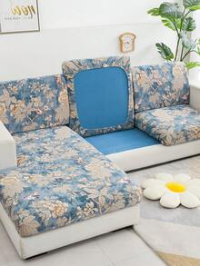 1pc Printed Stretch Sofa Seat Cushion Cover, L-Shaped Sofa Cover, Separate Sofa Back Cushion Cover, Furniture Protector, Stretch Sofa Seat Pad Cover - Navy Blue - View 5
