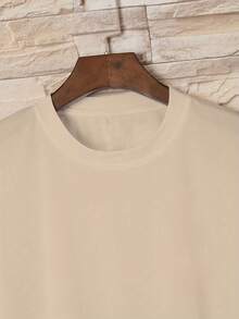 Casual Short-Sleeved T-Shirt For Boys With Uppercase English Letter Pattern, Fashionable Outdoor Sports Top For Spring And Summer, Ages 5-6, 6-7, 8-10, 12-14, 14-16 (Excluding Clothing, Other Decorations Not Sold), For Teenagers, For Teens - 卡其色 - 查看 5