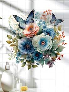 1pc Flower & Butterfly Toilet Seat Decal, Bathroom Floral & Butterfly Decorative Sticker - 33452-xiang'an01 - View 6