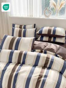 Bộ vỏ chăn 2/3 món, dệt may gia đình, phong cách tối giản, sọc xanh & nâu, bộ chăn ga thoải mái & thoáng khí, mềm & chống xù lông, không bao gồm ruột chăn, phù hợp cho mọi kích thước giường lớn và nhỏ, tất cả các mùa, trang trí trong nhà, chứng nhận Oeko-Tex - Nhiều màu - Xem 7