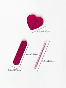 3 Stück/Set rote/rosa Feiertags-Nagelfeilen, Nagelhautschiebers, Schwamm-Nagelpflegeset, Valentinstag Neujahr herzförmiges Maniküre-Werkzeugset - Verschiedenfarbig - Übersicht 8