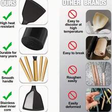 43-Piece Silicone Kitchen Utensil Set, Kitchen Utensil Set, Cooking Utensil Set, Non-Stick Cooking Utensil Set, With Wooden Handle, Kitchen Supplies, Kitchen Gadgets, Kitchen Essentials, Kitchenware Set, Ideal For Christmas. - Black - View 2
