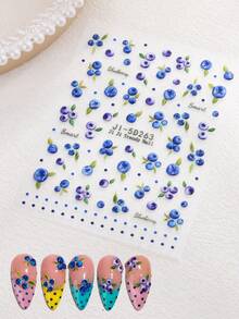 Summer Blueberry Fruit Nail Stickers, Vintage Polka Dot Design, Charming French Manicure, Fresh Summer Style 5D Embossed Nail Art - Multicolor - View 4