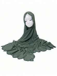 1 peça Hijab feminino elegante com bordado de flor ondulada, lenço de chiffon liso premium, xale envolvente de luxo macio e leve com proteção solar para mulher - Pequeno lenço de cabeça em chiffon com bordado floral - Ver 19