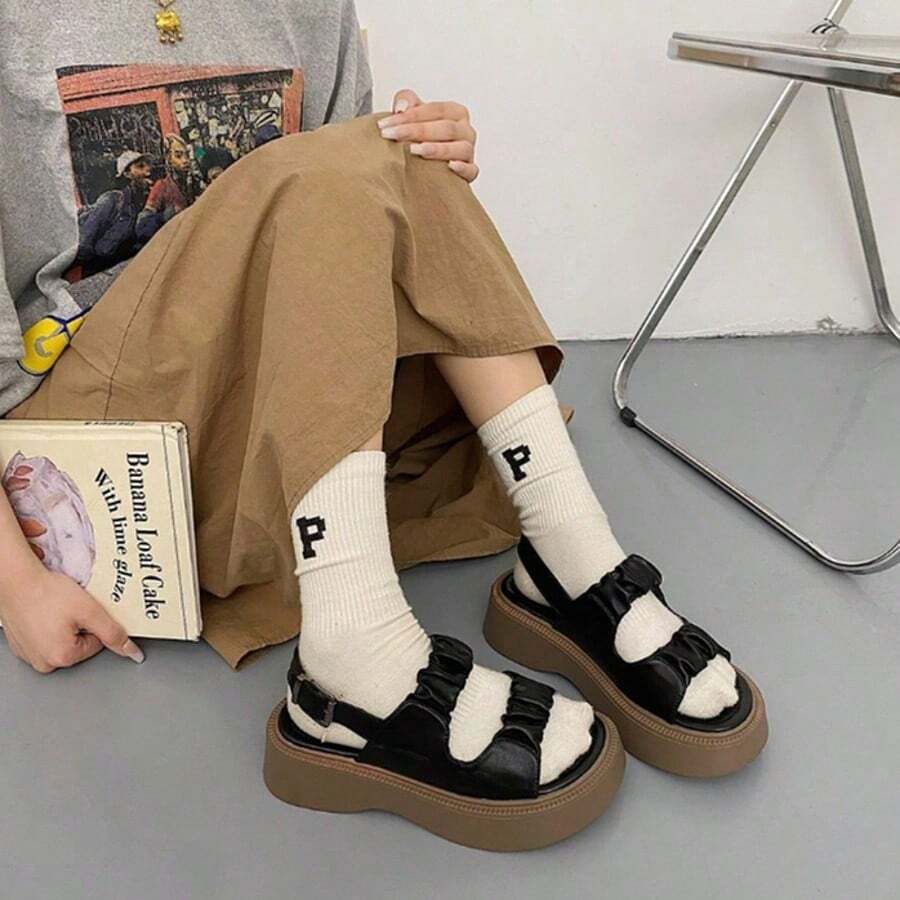 Retro Summer Student Sandals With Thick Skirts, Korean Mid-Heel Women's Roman Beach Sandals, Platform And Wedge Sandals For Women - 棕色 - 查看 1