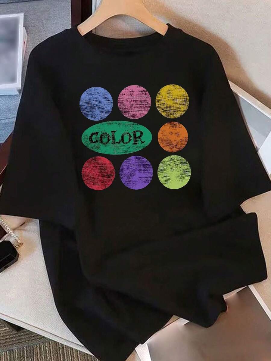 Women's T-Shirt: Modern Summer T-Shirt In Pure Cotton, Loose Round Neck, Versatile Clothing For Women, Comfortable Casual T-Shirt For Teenagers, Vibrant And Youthful Short Sleeve Tops For Daily Wear. - 黑色 - 查看 1