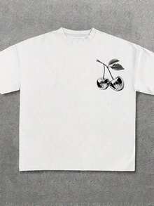 T-shirt da uomo Manfinity Dauomo con stampa di ciliegie, girocollo, maniche corte, casual, versatile, estiva - Weiss - Visualizzare 2