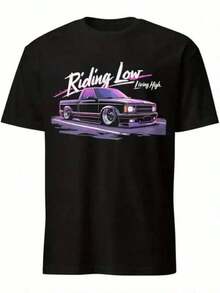 Bohemian Style T-Shirt For Men And Women - Lowrider S10 Truck Graphic Print, Soft And Stretchy Crew Neck T-Shirt, Lightweight And Relaxed Short Sleeve Fit For Casual Wear In All Seasons, For Car Enthusiasts, Streetwear And Automotive Events - 黑色 - 查看 1