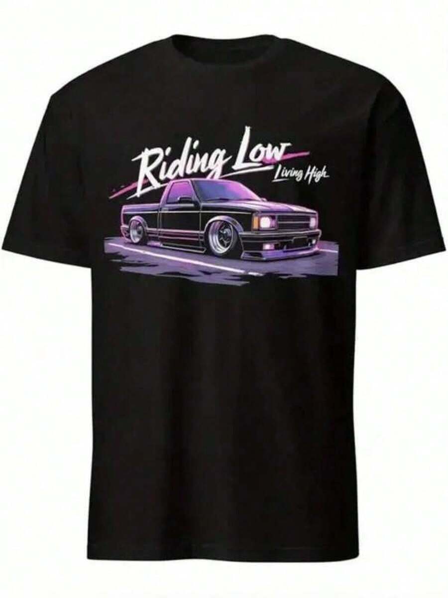 Bohemian Style T-Shirt For Men And Women - Lowrider S10 Truck Graphic Print, Soft And Stretchy Crew Neck T-Shirt, Lightweight And Relaxed Short Sleeve Fit For Casual Wear In All Seasons, For Car Enthusiasts, Streetwear And Automotive Events - 黑色 - 查看 1