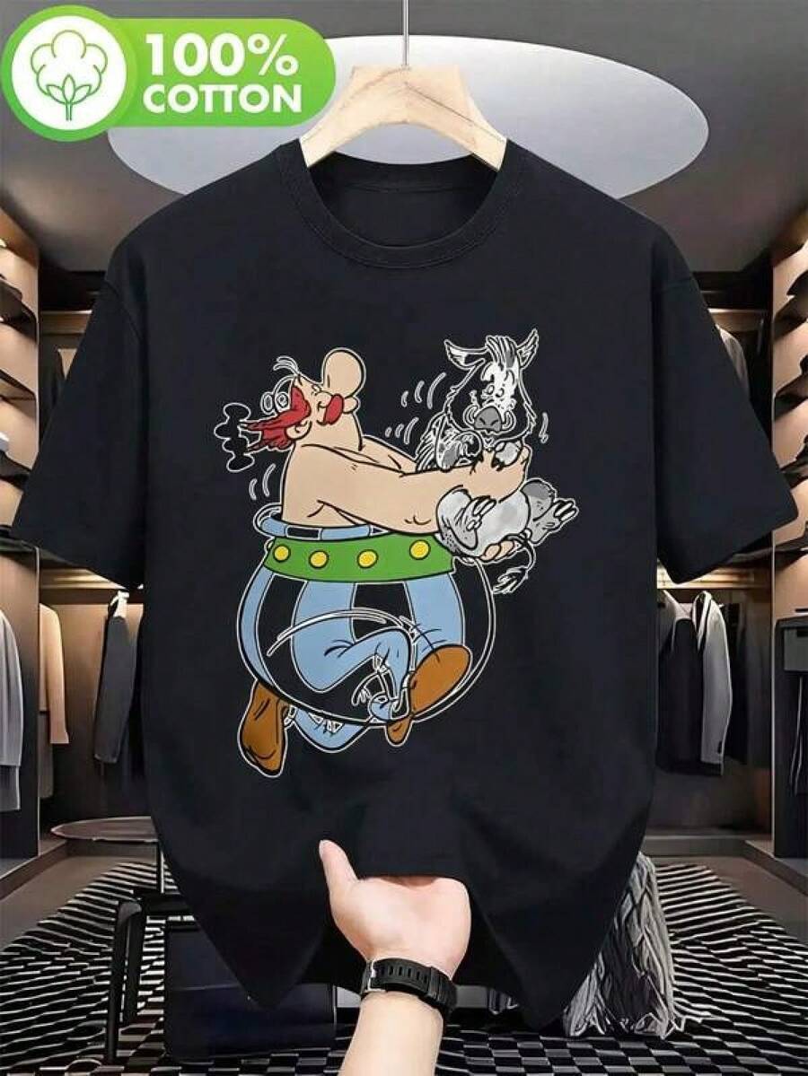 Men's And Women's Crew Neck T-Shirt - Funny Cat Duo Graphic Tee, Soft Everyday Tee For Gym, Hiking, Lounging - Machine Washable Casual Top For Couples And Cat Lovers, Active Lifestyle Tee, Cartoon Character Design, Comfortable Clothing - 黑色 - 查看 1