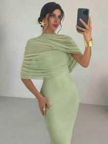 YkhahaFirerie Vestido ajustado con cuello de volantes, cintura plisada y asimétrico en color amarillo sólido elegante y romántico, atuendo para la playa, aeropuerto, vacaciones, maestros, otoño para mujeresYkhaha - Verde - Ver 6