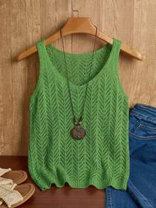 Chaleco sin mangas de punto calado y transpirable de unicolor, adecuado para deportes, fitness, uso diario, vacaciones de verano, casual, unisex, suave y cómodo, primavera/verano - Verde - Ver 1
