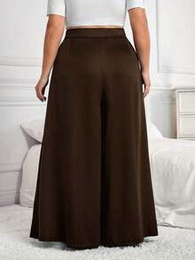CURVE+ Pantalones sueltos y plisados para mujer de talla grande, primavera/verano - Marrón - Ver 2